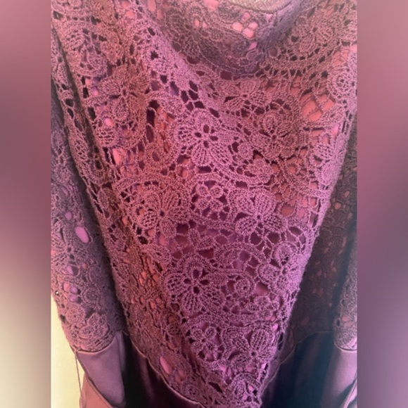 Maroon / Purple The Limited Boat Neck Lace & Satin Cocktail Dress w Pockets Sz 0 - Picture 5 of 13
